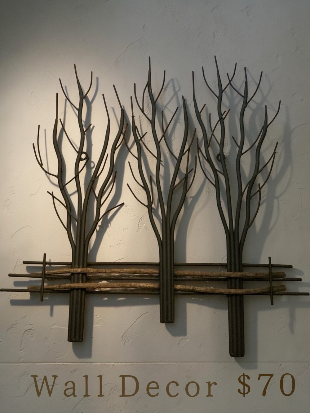 Three-Panel Metal Tree Wall Accent in Brown